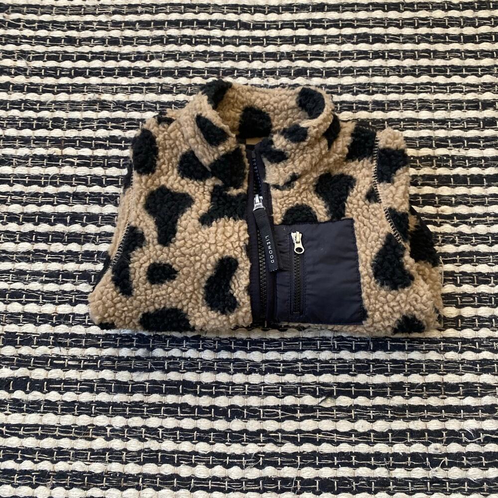 🌿Liewood Baby Toddler Nolan Pile Leopard Sherpa Cream Black Full Zip Jacket 1Y